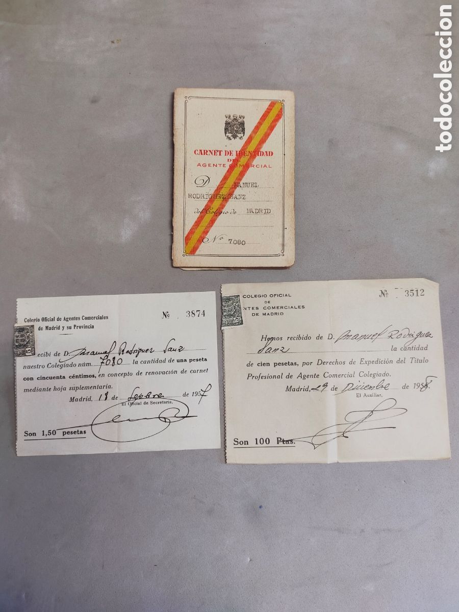 Documentos antiguos: CARNET DE IDENTIDAD DE AGENTE COMERCIAL. 1947