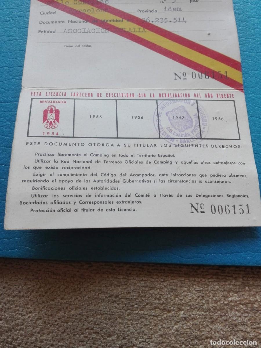 Documentos antiguos: ANTIGUO CARNET LICENCIA NACIONAL DE CAMPING - 1954 - Foto 3