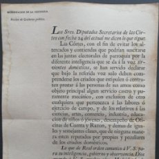 Documentos antiguos: 1821 ESPAÑA REAL ORDEN POR FERNANDO VII * SIRVIENTES DOMÉSTICOS Y JUNTAS ELECTORALES *