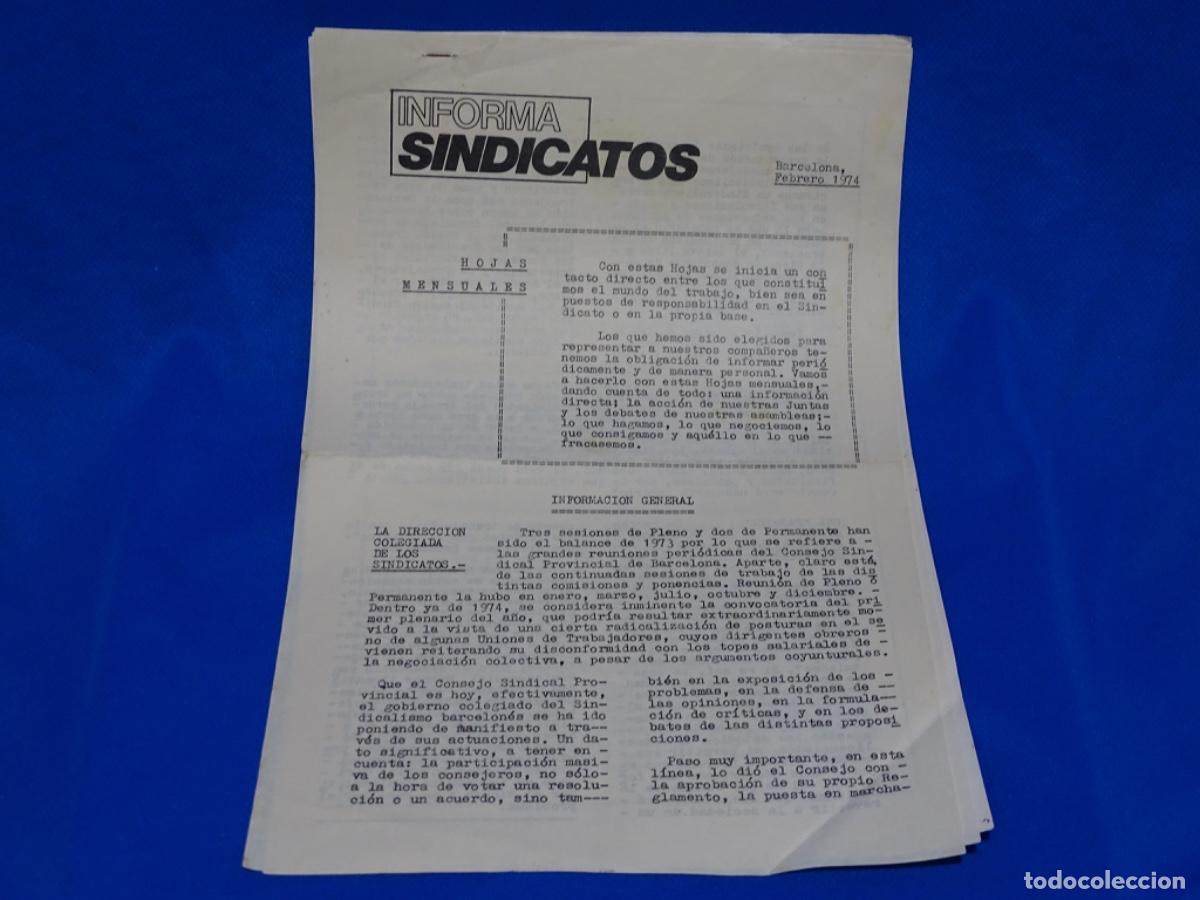 Documentos antiguos: DOCUMENTO INFORMA SINDICATOS BARCELONA 1974. HOJAS MENSUALES, INTERNACIONAL, CONFLICTOS ETC.