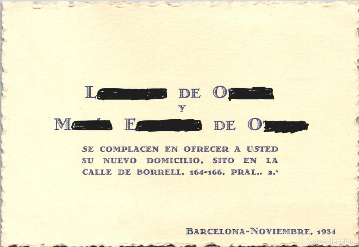 Documentos antiguos: L. de O. y M. E. de O. - Complacen en ofrecer nuevo domicilio -Barcelona - Noviembre 1934 - 120x81mm