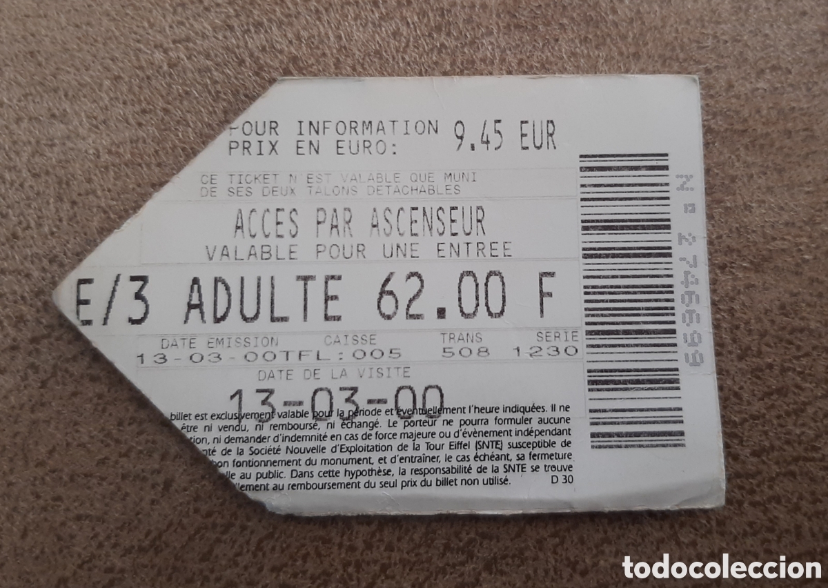 Documentos antiguos: ENTRADA TORRE EIFFEL PAR&Iacute;S 2000 COMPRA MINIMA 5&euro; - Foto 2