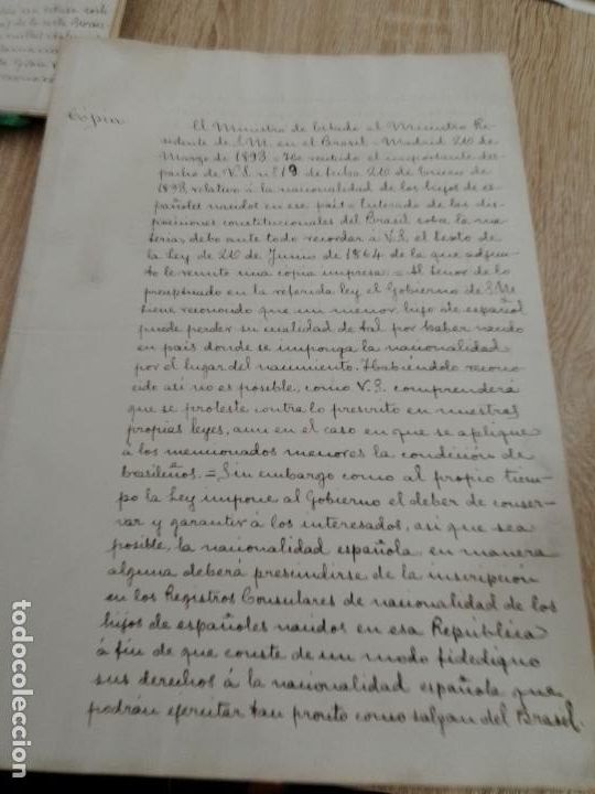 Documentos antiguos: Ministerio de Estado. Manuscrito Ministerio de Estado a Ministro residente de Brasil. 1893