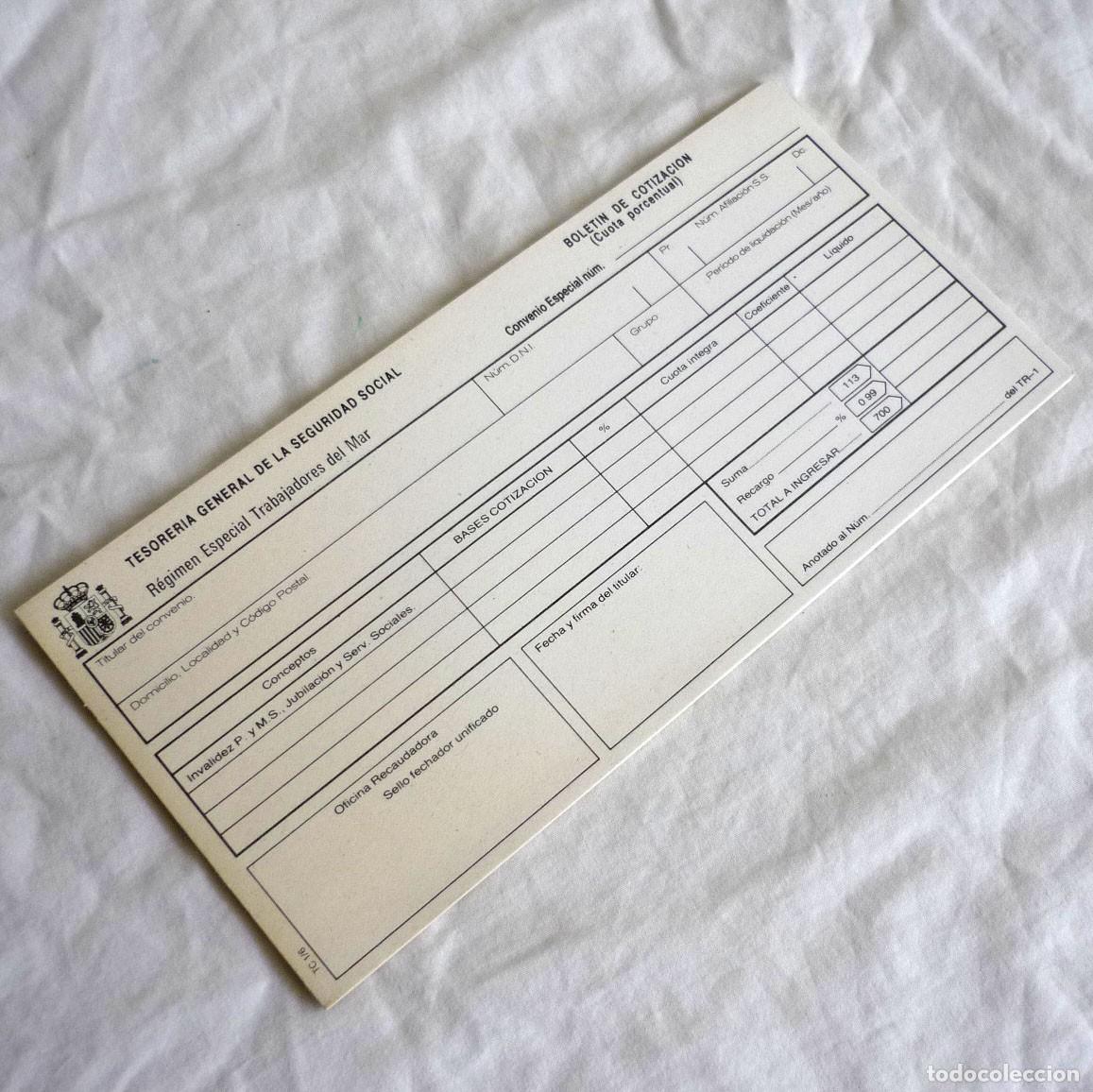 Documentos antiguos: 23 impresos Bolet&iacute;n de Cotizaci&oacute;n Tesorer&iacute;a General Regimen Especial Trabajadores del Mar