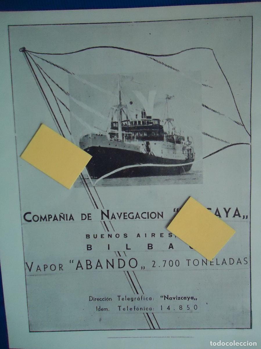 Documentos antiguos: publicidad vintage 1937 navegacion vizcaya vapor abando bilbao pais vasco euskadi barco maritima