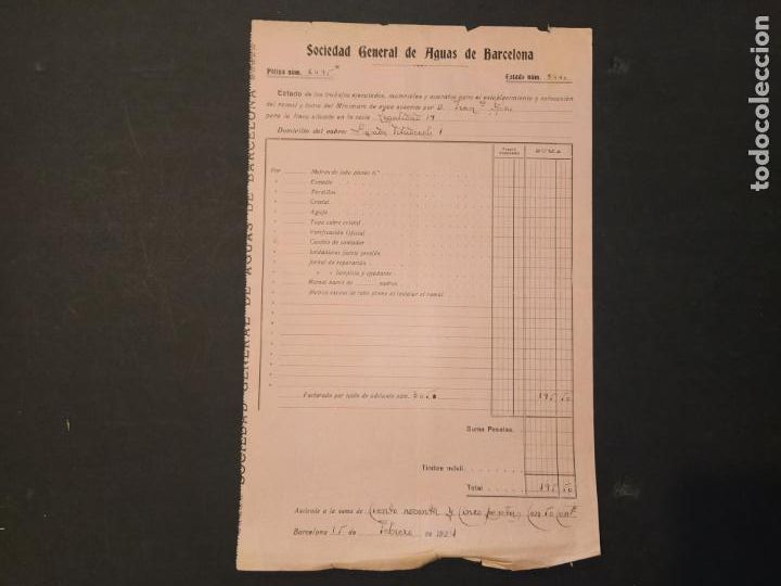 Documentos antiguos: SOCIEDAD DE AGUAS DE BARCELONA-DOCUMENTO A&Ntilde;O 1924-VER FOTOS-(V-24.498)