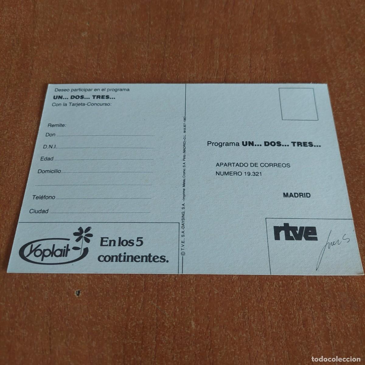 Documentos antiguos: Tarjeta postal yoplait para concursar en programa un,dos,tres bota botilde - Foto 2