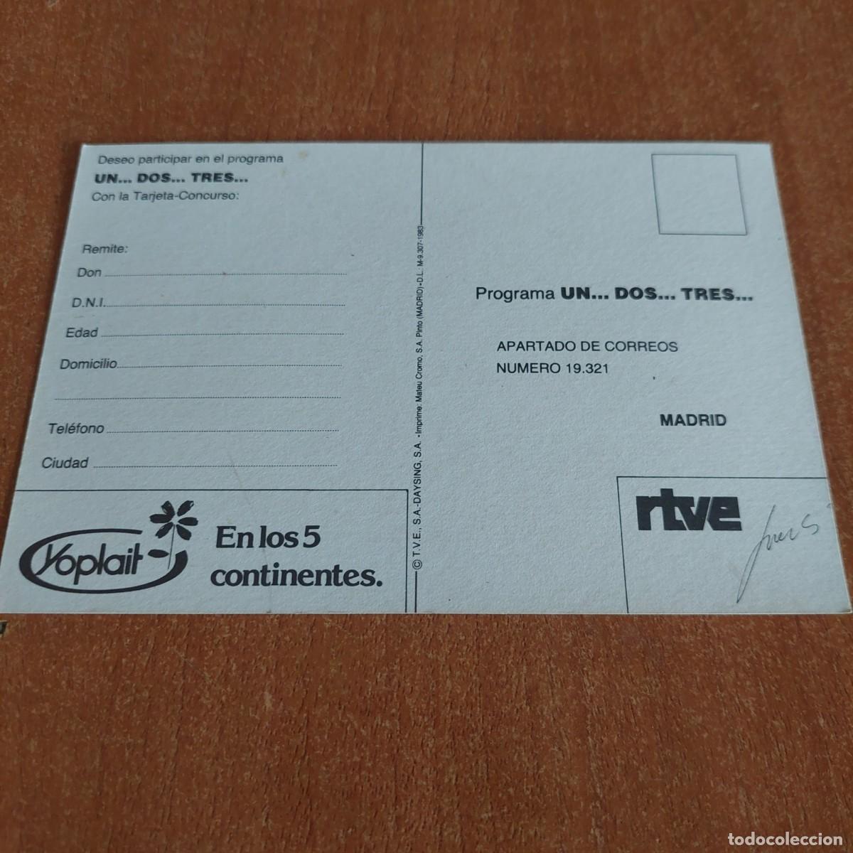 Documentos antiguos: Tarjeta postal yoplait para concursar en programa un,dos,tres bota botilde - Foto 2