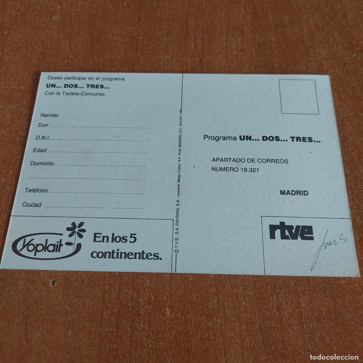 Documentos antiguos: Tarjeta postal yoplait para concursar en programa un,dos,tres bota botilde - Foto 2