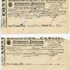 Documentos antiguos: TRES REBUTS ”CONTRIBUCIÓN TERRITORIAL” DE SANT ANDREU (BARCELONA) 1939 IV AÑO TRIUMFAL