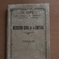 Documentos antiguos: REPÚBLICA ARGENTINA. REGISTRO CIVIL DE LA CAPITAL. FAMILIA. BUENOS AIRES. 1917.
