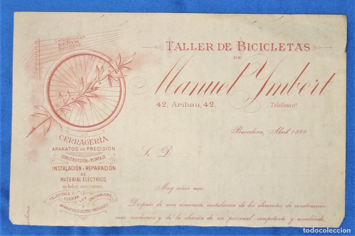 Documentos antiguos: FACTURA. TALLER DE BICICLETAS DE MANUEL YMBERT. BARCELONA, 1899.