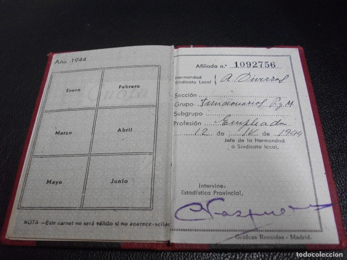 Documentos antiguos: 1944 MADRID CARNET C. N. S. FALANGE - Foto 4