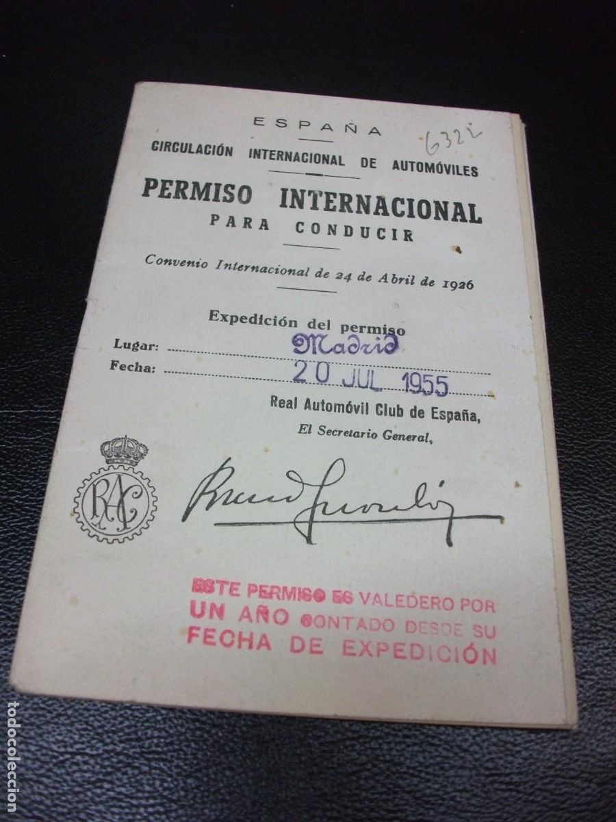 Documentos antiguos: 1955 CARNET DE CONDUCIR INTERNACIONAL MADRID RAC - Foto 1