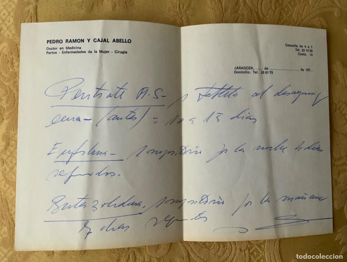 Documentos antiguos: RECETA DOCTOR RAMON Y CAJAL A&Ntilde;OS 70 ZARAGOZA