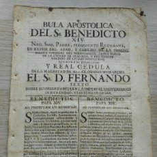 Documentos antiguos: BULA APOSTOLICA BENEDICTO XIV Y REAL CEDULA. CABILDO DE IGLESIA SACRO-MONTE GRANADA 1753
