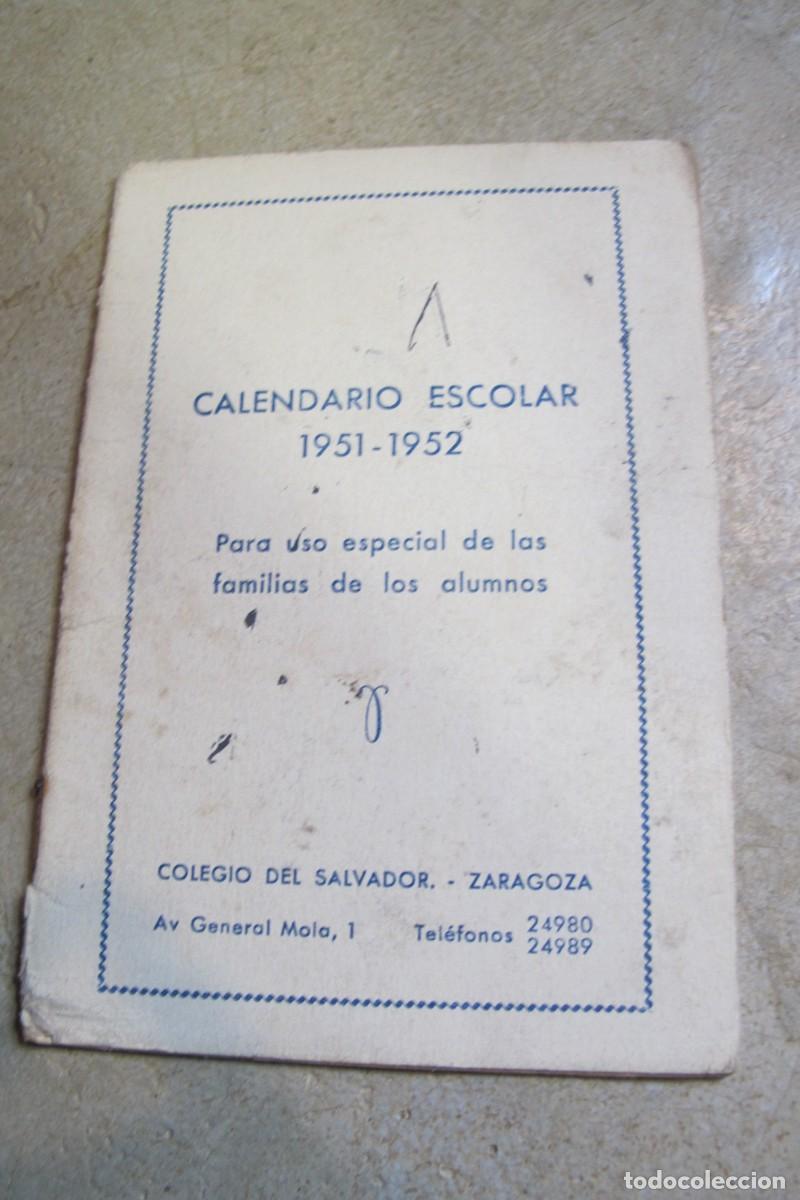 Documentos antigos: CALENDARIO ESCOLAR 1951 - 1952 COLEGIO DEL SALVADOR ZARAGOZA