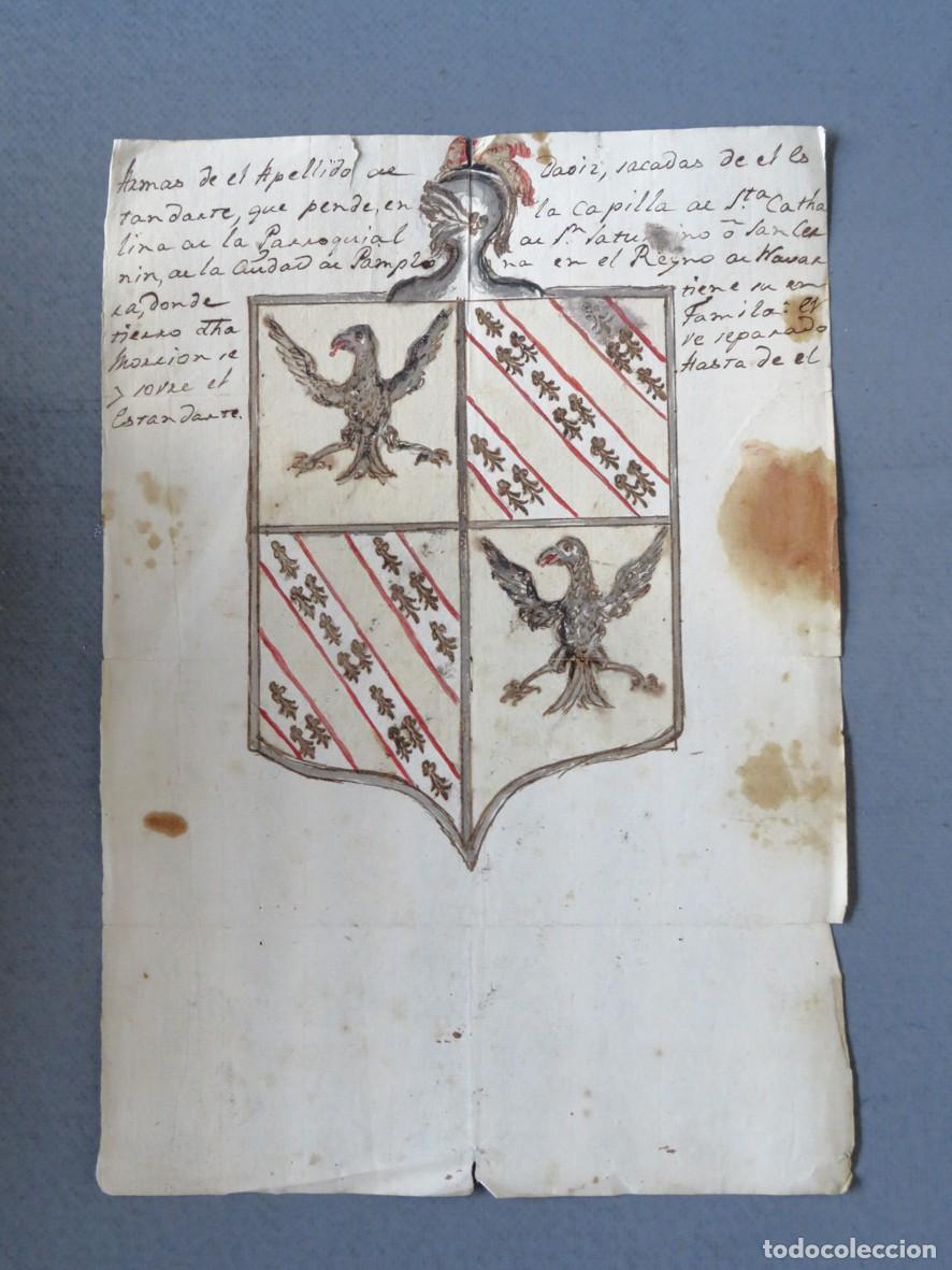 Documentos antiguos: ESCUDO DE ARMAS DEL APELLIDO DAOIZ. SIGLO XVIII