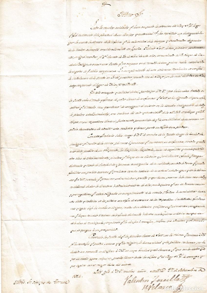 Old Documents: 1824 CARTA VALENTIN ZORRILLA DE VELASCO A OBISPO DE TERUEL. JUNTA ARREGLO ESTABLECIMIENTOS PIADOSOS