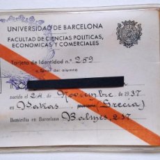 Documentos antiguos: TARJETA DE IDENTIDAD PERSONAL,EXPEDIDO 1958,UNIVERSIDAD DE BARCELONA,FACULTAD CIENCIAS POLITICAS.