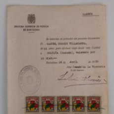 Documentos antiguos: SALVOCONDUCTO DE BARCELONA A BOLTAÑA. 1939. 10 VIÑETAS BENEFICENCIA
