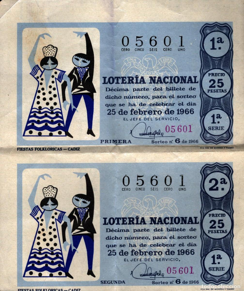 Documentos antiguos: 2 billetes loter&iacute;a nacional fiestas folkloricas C&aacute;diz administraci&oacute;n n&ordm; 1 Reus
