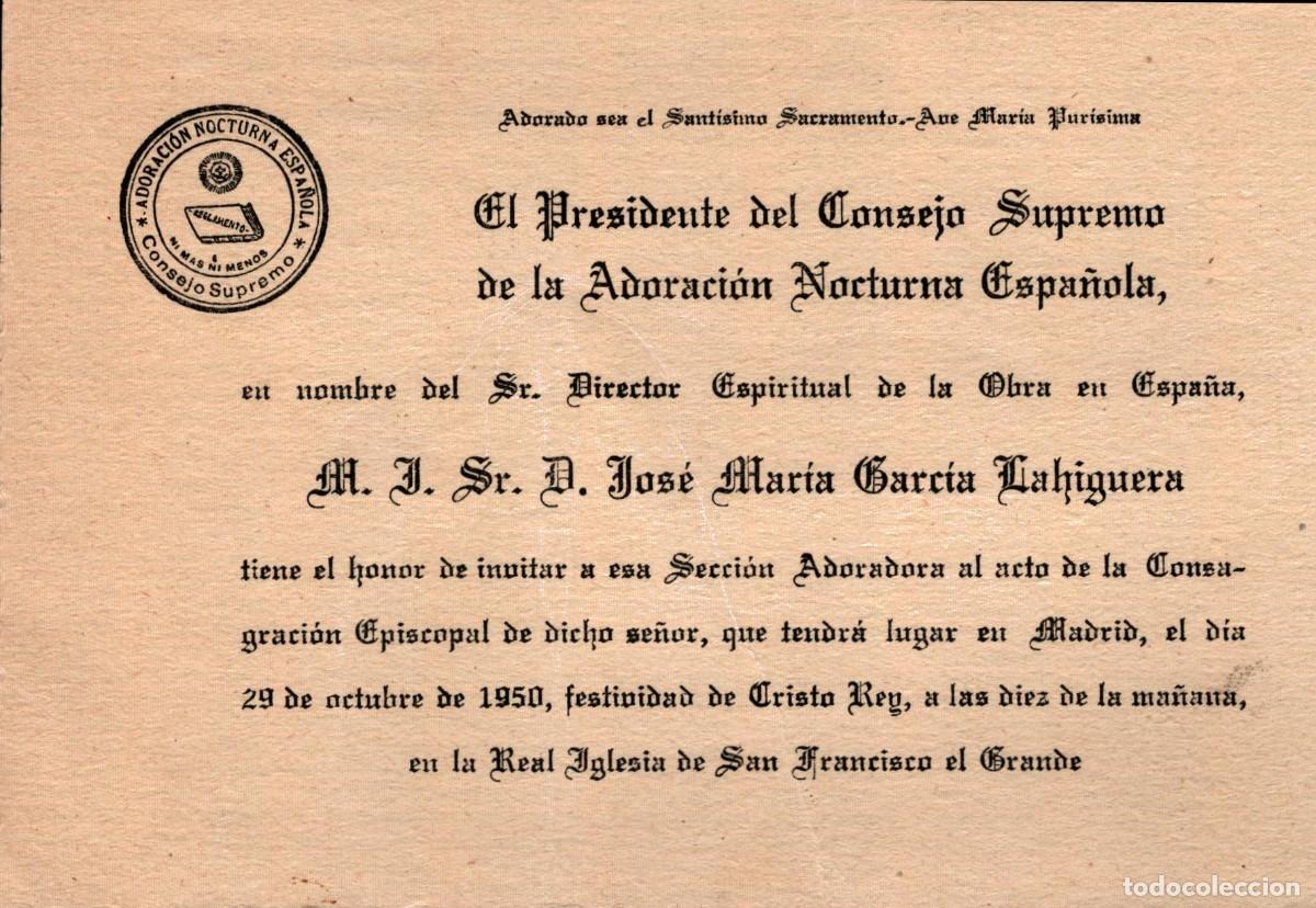 Documentos antiguos: el Presidente Adoraci&oacute;n Nocturna Espa&ntilde;ola Iglesia de San Francisco el Grande Madrid 1950