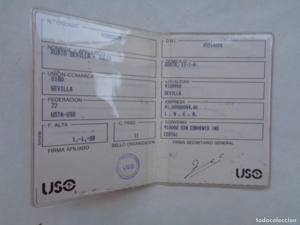 Documentos antiguos: UNION SINDICAL OBRERA U.S.O. : CARNET AFILIADO USTA-USO . SEVILLA , 1988 - Foto 3