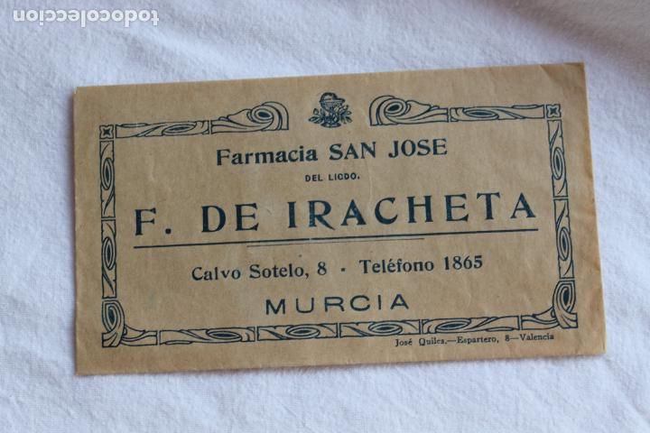 Documenti antichi: FARMACIA SAN JOSE F. DE IRACHETA MURCIA A&Ntilde;OS 20