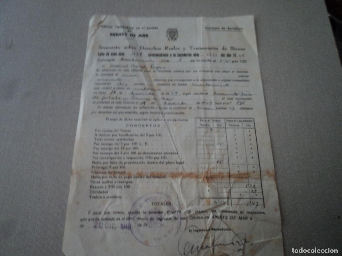 Documentos antiguos: impuesto sobre derechos reales y transmision de bienes, arenys de mar 1949