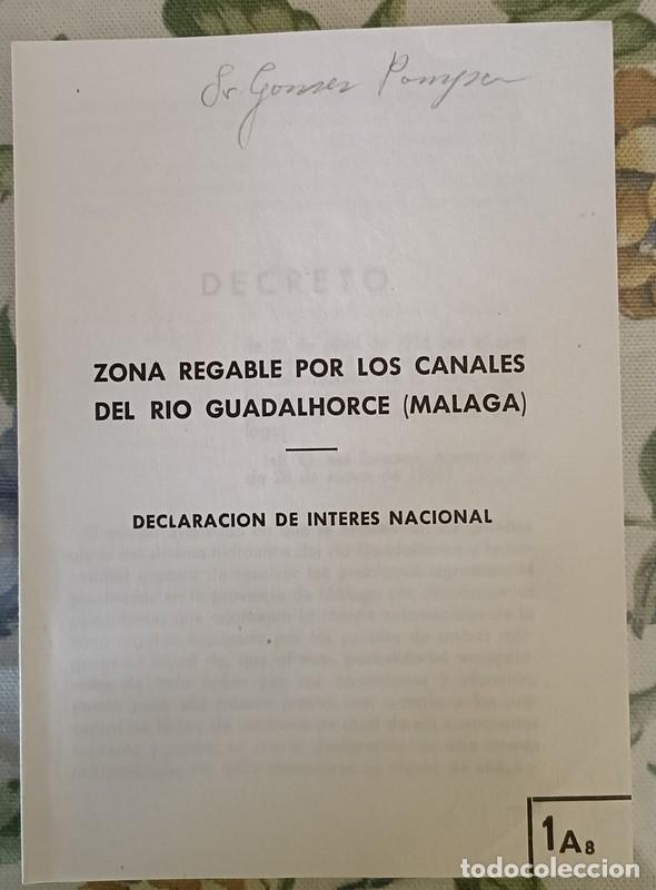Documentos antiguos: 1956, PLAN GENERAL DE COLONIZACION, ZONA REGABLE POR LOS CANALES DEL RIO GUADALHORCE, MALAGA