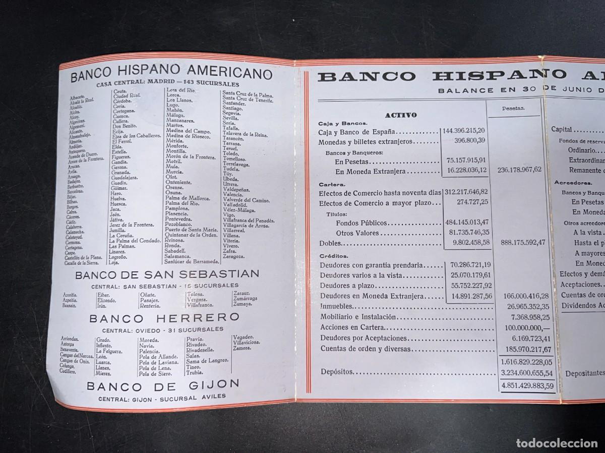 Documentos antiguos: BANCO HISPANO AMERICANO. BALANCE E 20 DE JUNIO DE 1933. VER - Foto 2