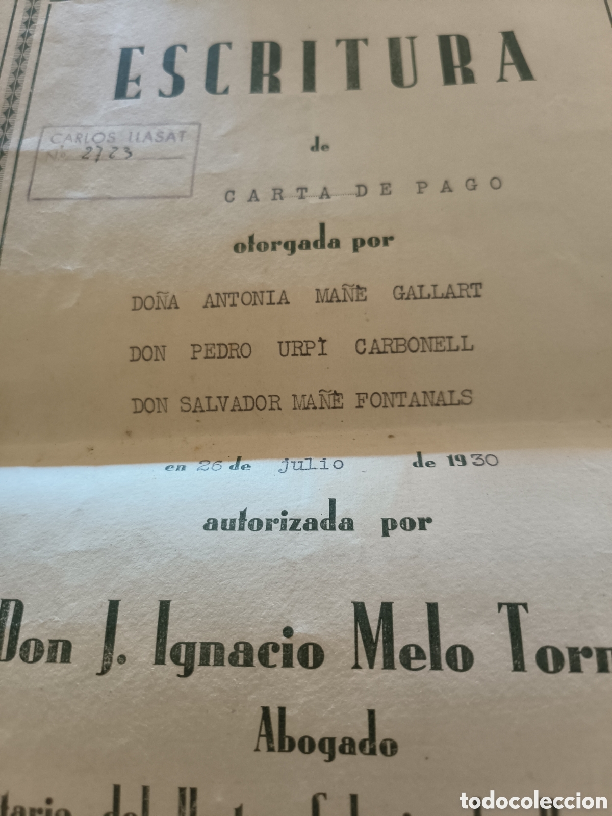 Documentos antiguos: Escritura carta de pago 1930 - Foto 2