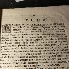 Documenti antichi: CARTA AL REY (1783) DE UNOS COMERCIANTES DE ALGODÓN DESDE LA DIPUTACIÓN DE NAVARRA.