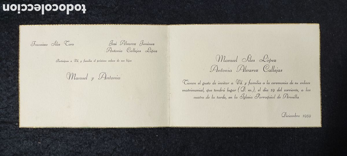 Old Documents: Invitaci&oacute;n a boda 1959
