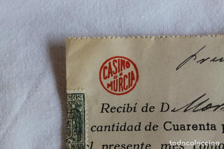 Documentos antiguos: RECIBO CASINO DE MURCIA 1956 - Foto 2
