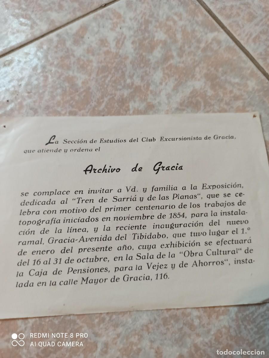 Documentos antiguos: Exposici&oacute;n Tren de Sarri&aacute; 1954.Invitacion - Foto 3