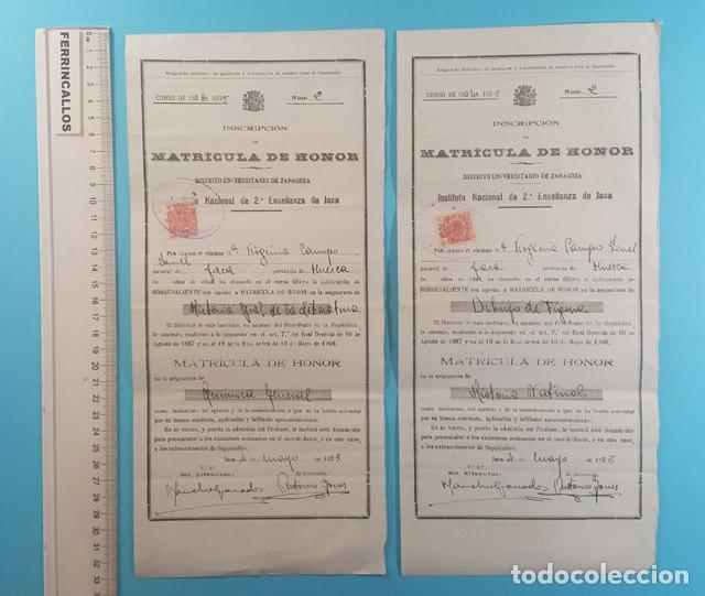 Alte Dokumente: LOTE 2 INSCRIPCI&Oacute;N MATRICULA DE HONOR CURSO 1934 A 1935, INSTITUTO NACIONAL 2&ordf; ENSE&Ntilde;ANZA DE JACA