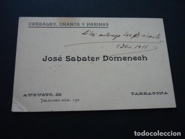 Documentos antigos: TARRAGONA TARJETA COMERCIAL CEREALES GRANOS Y HARINAS JOSE SABATER DOMENECH