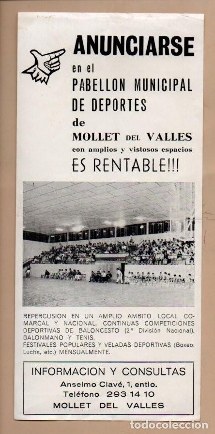 Documentos antiguos: FOLLETO PUBLICIDAD ANUNCIARSE EN PABELL&Oacute;N MUNICIPAL DE DEPORTES DE MOLLET DEL VALLES, ES RENTABLE!!!