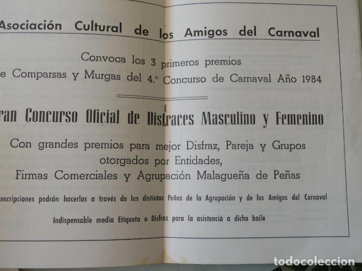 Documentos antiguos: DOCUMENTO CARNAVALES DE M&Aacute;LAGA CARNAVAL 84 1984. 30GR - Foto 3