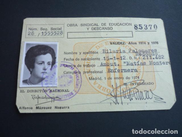 Documentos antiguos: CARNET OBRA SINDICAL DE EDUCACION Y DESCANSO 1974