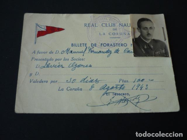 Documents Anciens: LA CORU&Ntilde;A TARJETA IDENTIDAD REAL CLUB NAUTICO PARA FORASTERO 1943