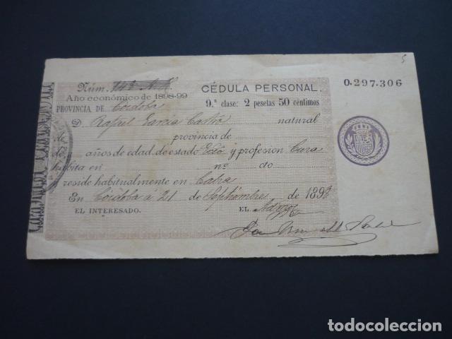 Documentos antiguos: CEDULA PERSONAL CORDOBA 1898 - Foto 1