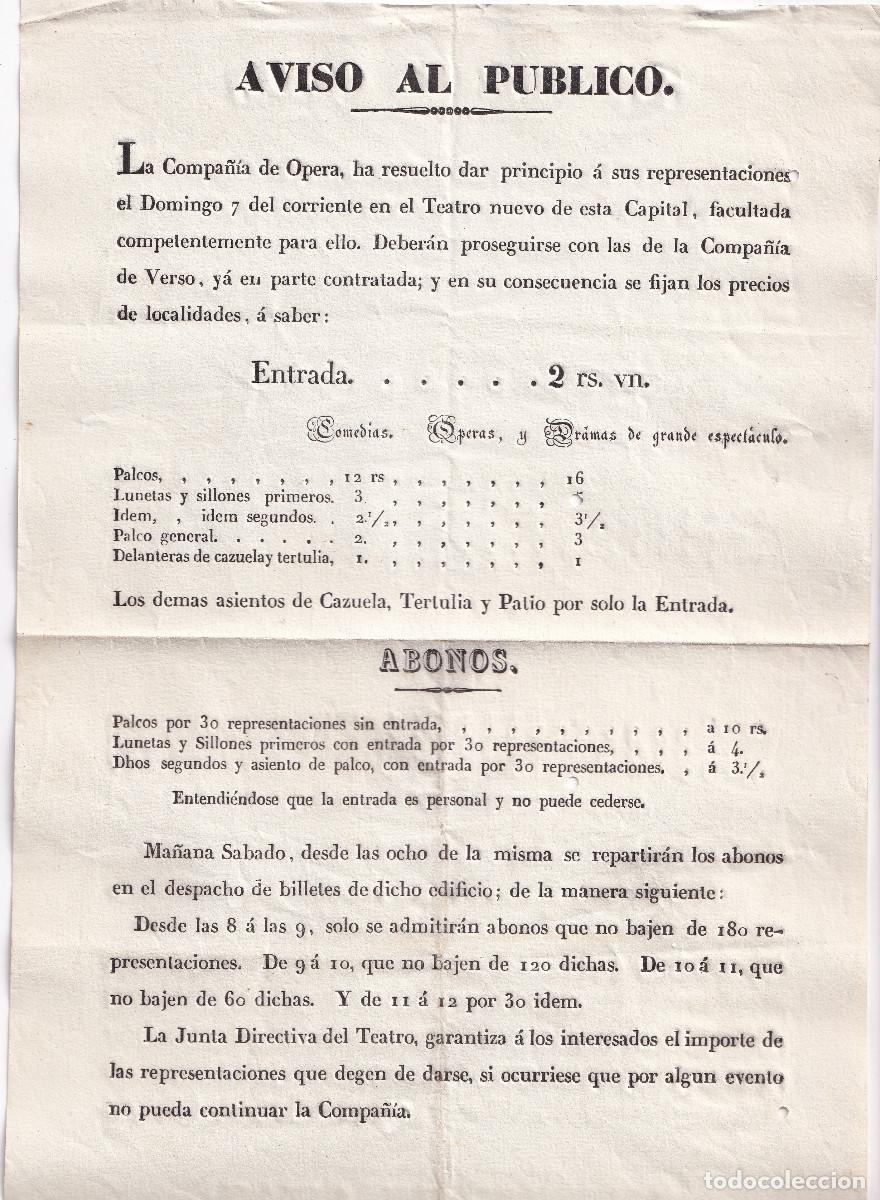 Documentos antiguos: PRECIOS Y ABONOS DE LA COMPA&Ntilde;&Iacute;A DE &Oacute;PERA Y DEL VERSO DE SANTANDER. - Foto 1