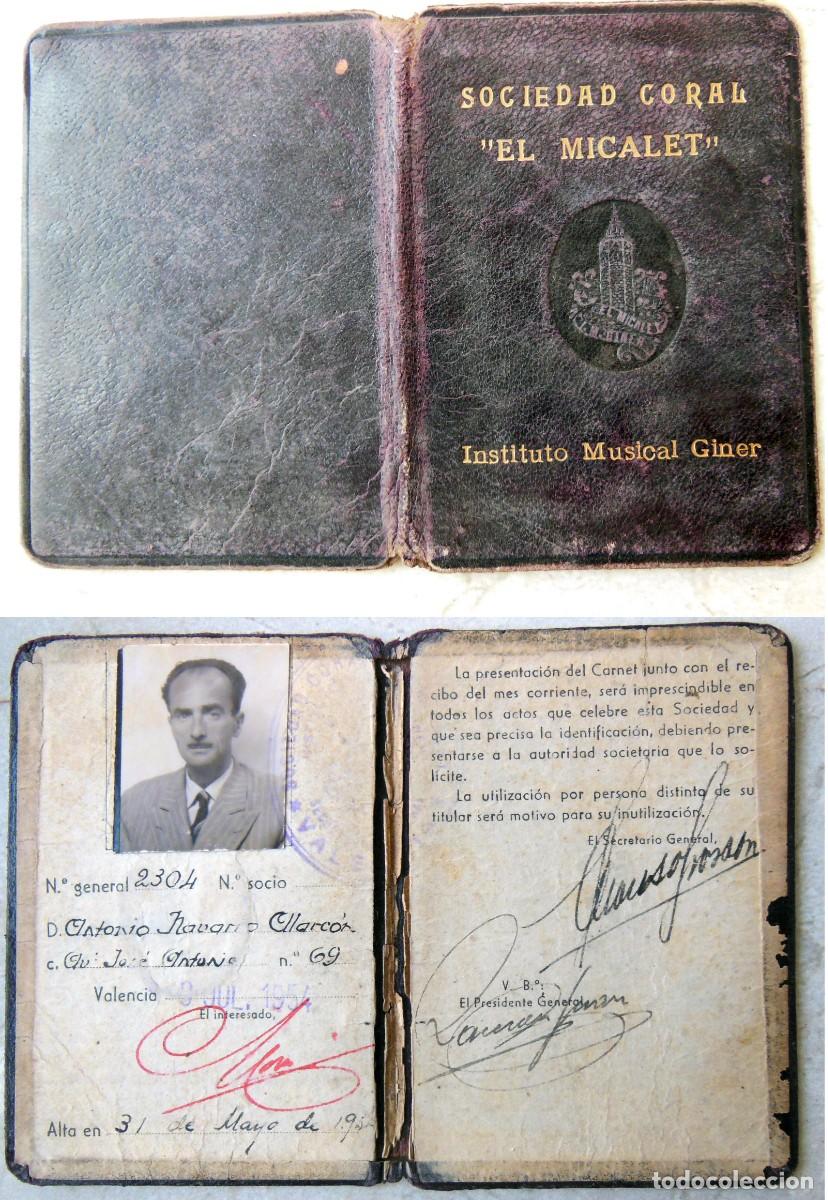 Documentos antigos: CARNET DE LA SOCIEDAD CORAL EL MICALET. Instituto Musical Giner. 1954