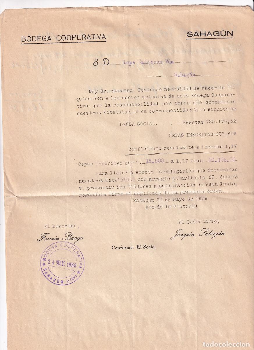 Documentos antiguos: BODEGA COOPERATIVA DE SAHAG&Uacute;N. LE&Oacute;N. 24 DE MAYO DE 1939 - Foto 1