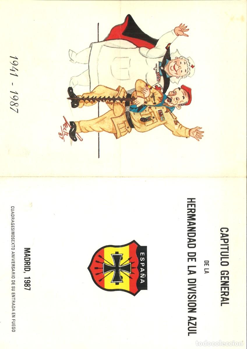 Documentos antiguos: CAPITULO GENERAL DE LA HERMANDAD DE LA DIVISION AZUL. MADRID, 1987. PROGRAMA DIPTICO - Foto 1