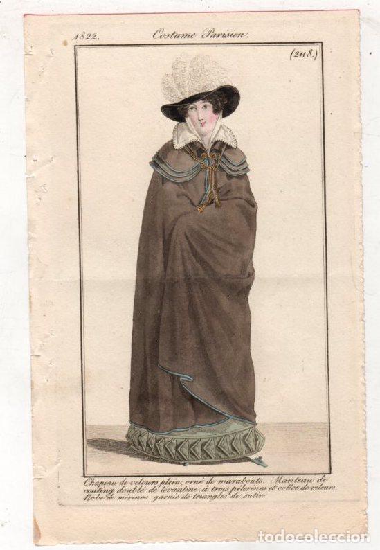 Documentos antiguos: GRABADO MODA COSTUME PARISIEN 1822. COLOREADO. SIGLO XIX