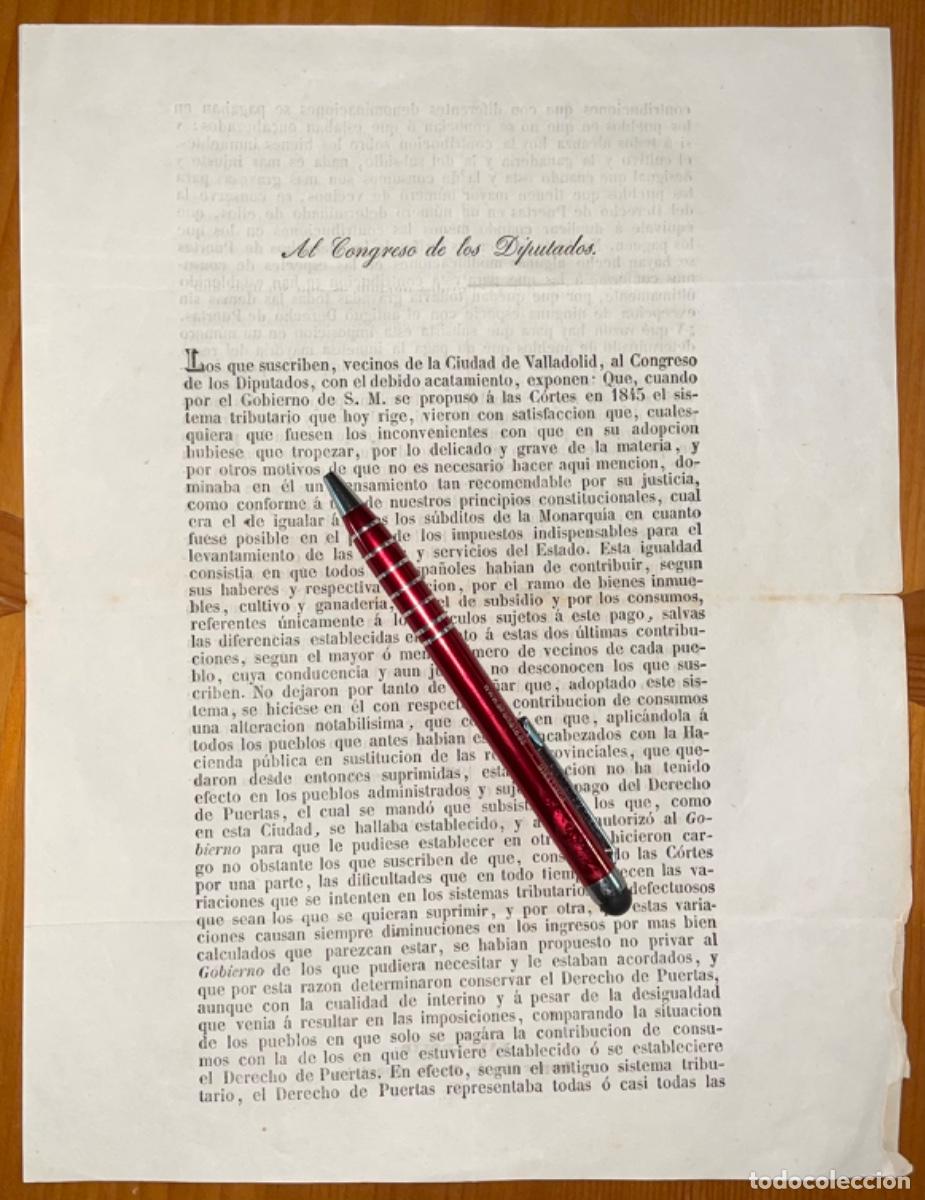 Old Documents: VALLADOLID- VECINOS- SOLICITUD AL CONGRESO DIPUTADOS- 1847